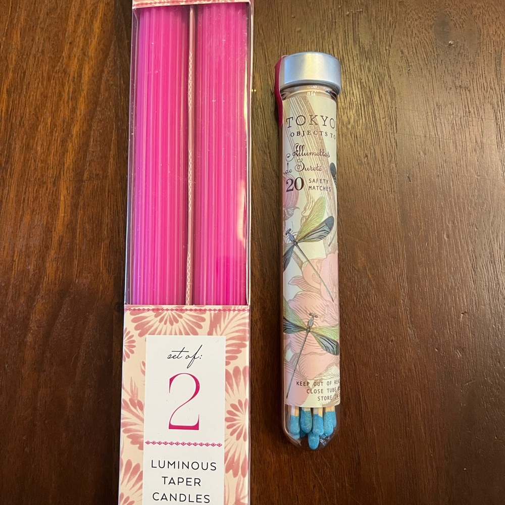 Margot Elena Hot Pink 10” Taper Candles with Tokyo Milk Long Matches Set NEW
